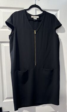 Women’s Gerald Darrel Black Dress Size 42 XL Gold Zipper Pockets Mini Chic LBD